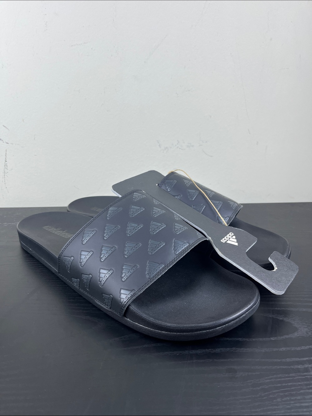 adidas Men's Size 17 Black Logo Black Footbed Slide Sandals Slip On NWT